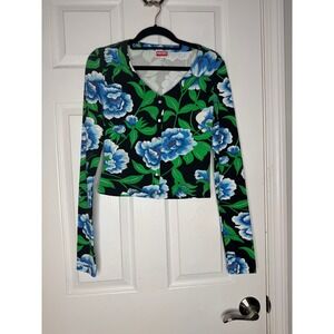KENZO Paris Peonies Cropped Cardigan‎ Button Front Size S